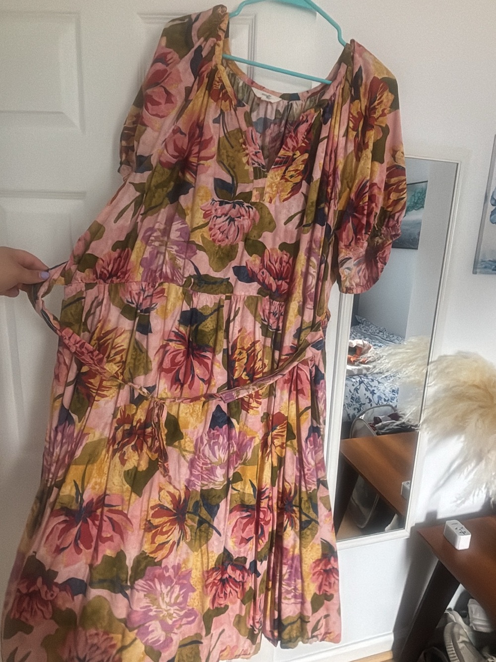 Terra & Sky Pink Floral Tiered Maxi Dress with Puff Sleeves